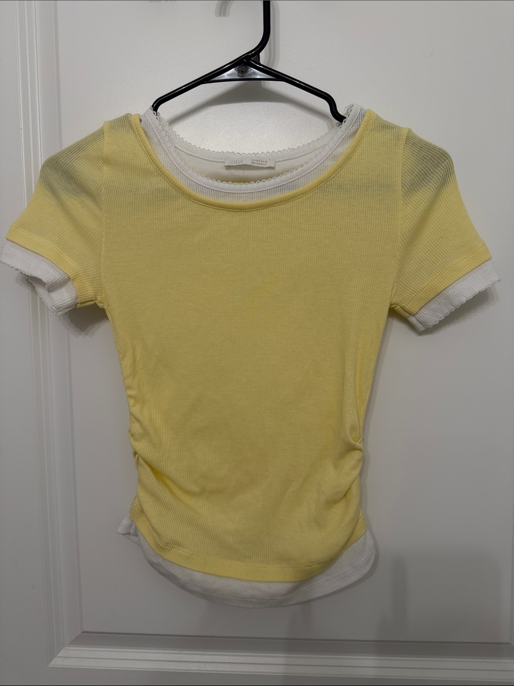 Zara Yellow & White Layered Top Size S